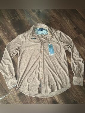 NWT Brown Report Collection Flex Knit Long Sleeve Button Down Size Small